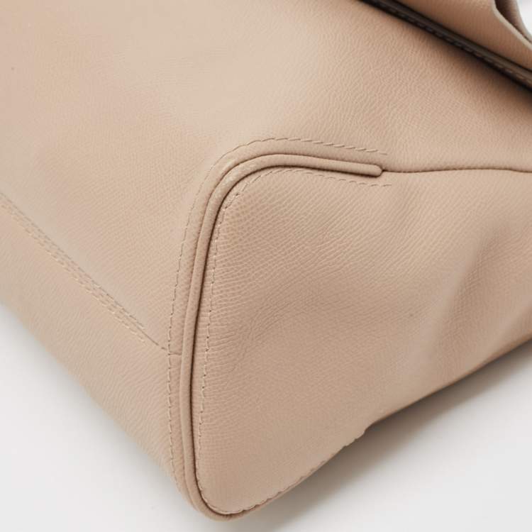 Pre Owned Carolina Herrera Beige Leather Minueto Flap Top Handle Bag