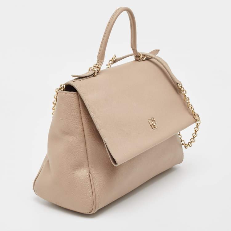 Pre Owned Carolina Herrera Beige Leather Minueto Flap Top Handle Bag