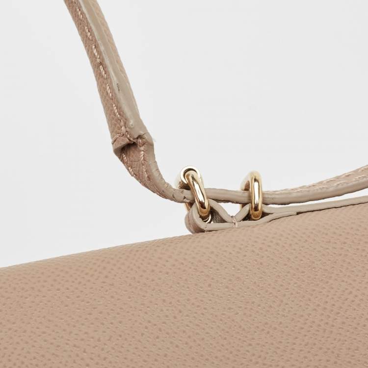 Pre Owned Carolina Herrera Beige Leather Minueto Flap Top Handle Bag