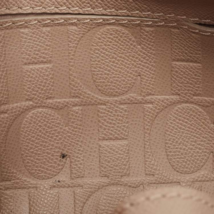 Pre Owned Carolina Herrera Beige Leather Minueto Flap Top Handle Bag