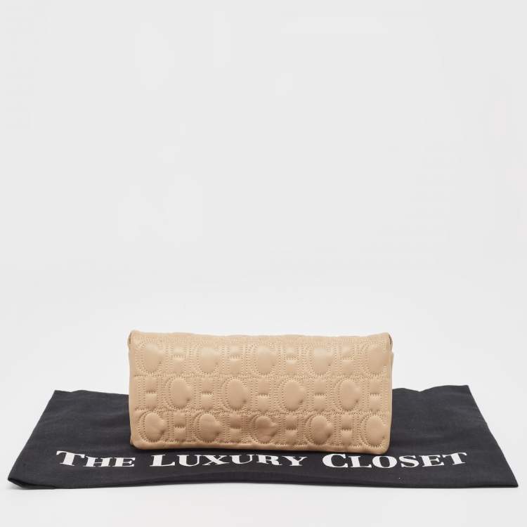 Pre Owned Carolina Herrera Beige Monogram Embossed Leather Flap Clutch