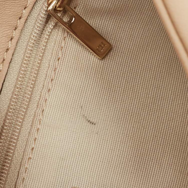 Pre Owned Carolina Herrera Beige Monogram Embossed Leather Flap Clutch