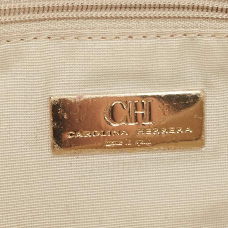 Pre Owned Carolina Herrera Beige Monogram Embossed Leather Flap Clutch