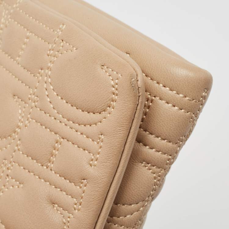 Pre Owned Carolina Herrera Beige Monogram Embossed Leather Flap Clutch