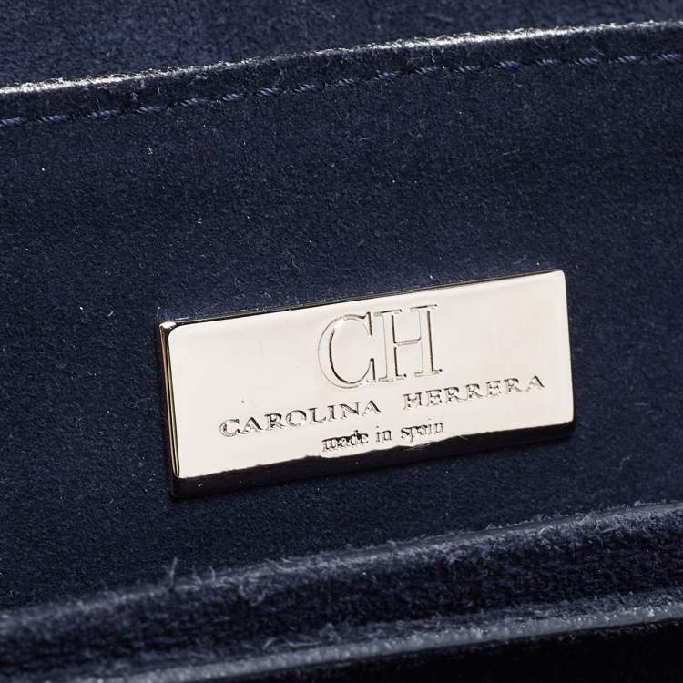 Pre Owned Carolina Herrera Metallic Green Monogram Leather Top Handle Bag