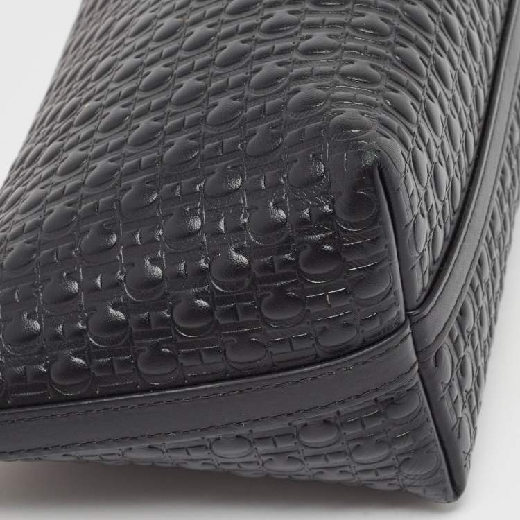 Pre Owned Carolina Herrera Black Monogram Embossed Leather Pochette Bag
