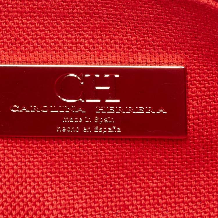 Pre Owned Carolina Herrera Black Monogram Embossed Leather Pochette Bag