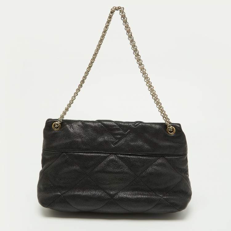 Pre Owned Carolina Herrera Black CH Embossed Leather Flap Chain Bag