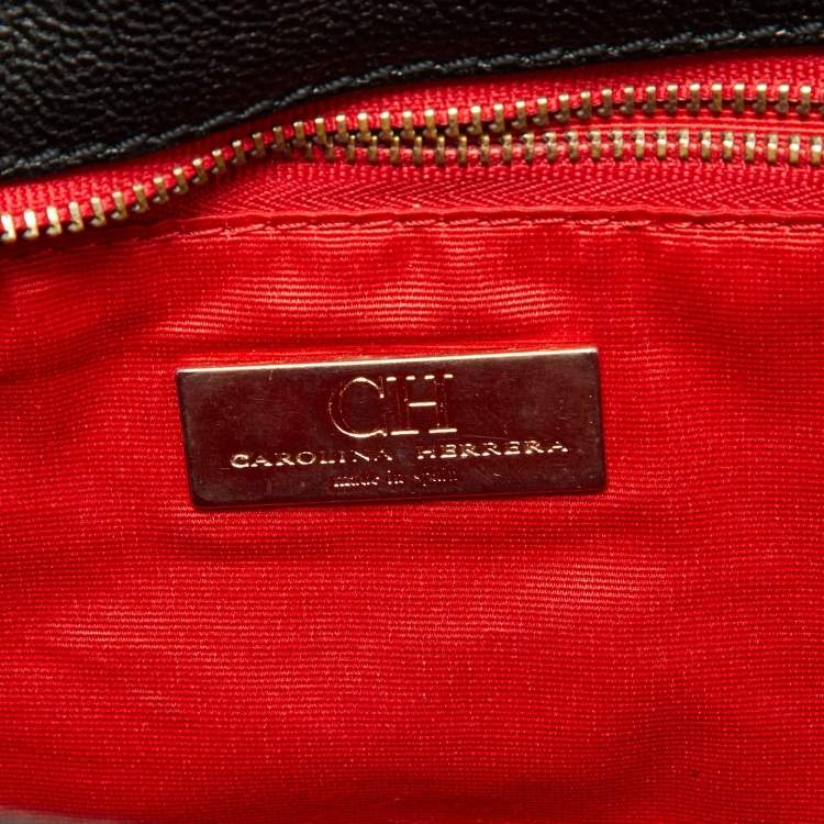 Pre Owned Carolina Herrera Black CH Embossed Leather Flap Chain Bag