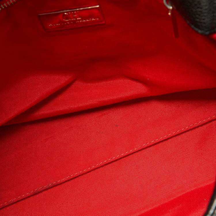 Pre Owned Carolina Herrera Black CH Embossed Leather Flap Chain Bag