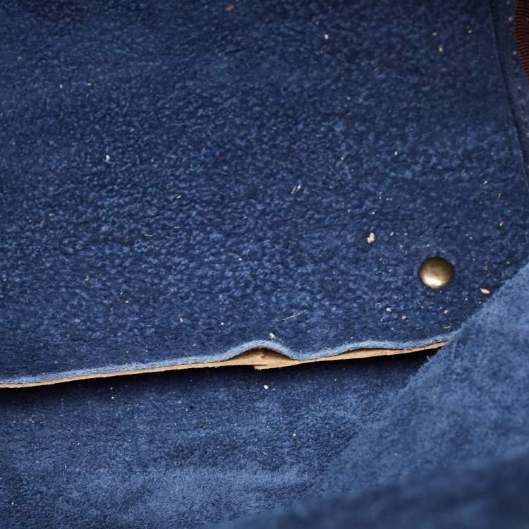مملوكة مسبقًا Carolina Herrera Navy Blue/Beige Monogram Embossed Leather Andy Tote