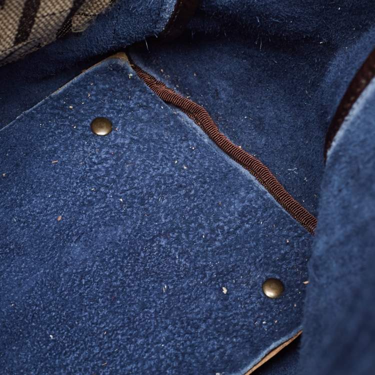 مملوكة مسبقًا Carolina Herrera Navy Blue/Beige Monogram Embossed Leather Andy Tote