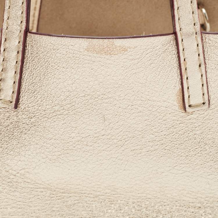 Pre Owned Carolina Herrera Gold Leather Mini Tote