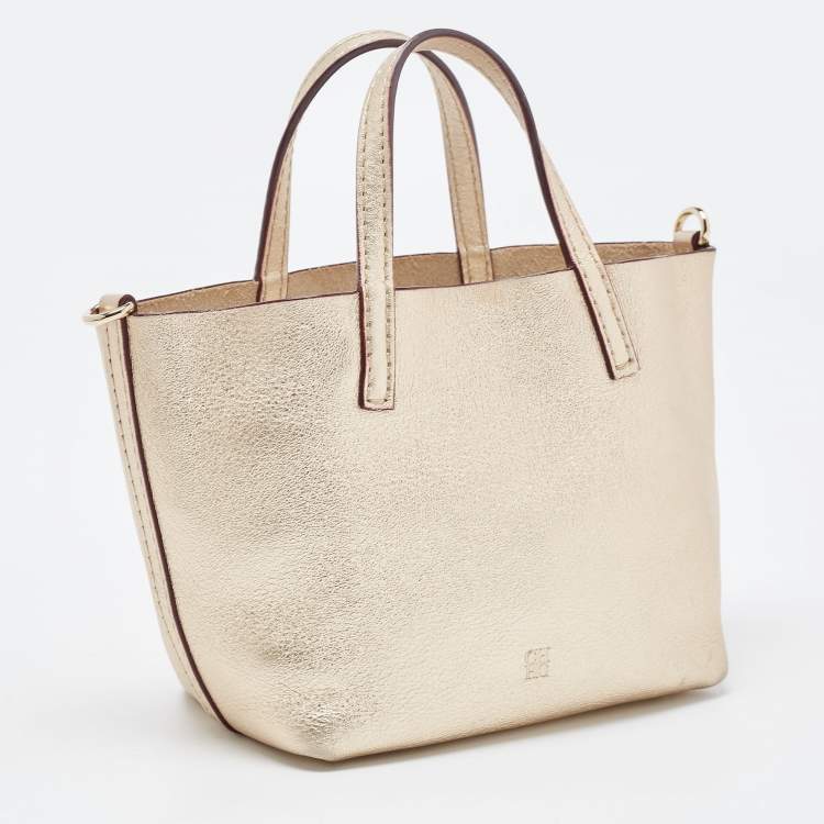 Pre Owned Carolina Herrera Gold Leather Mini Tote