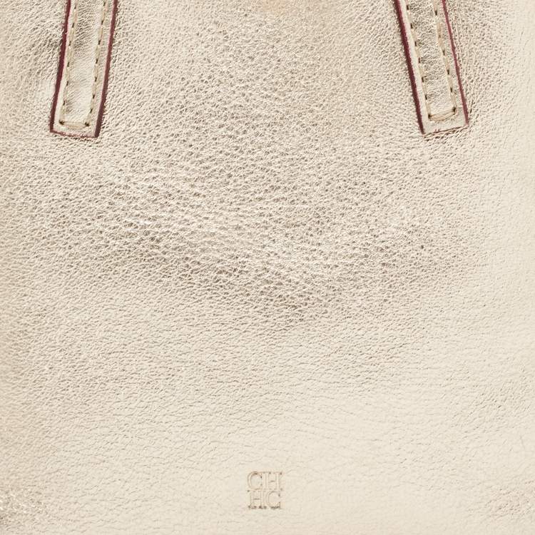 Pre Owned Carolina Herrera Gold Leather Mini Tote