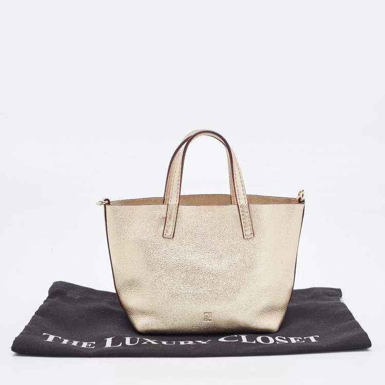 Pre Owned Carolina Herrera Gold Leather Mini Tote