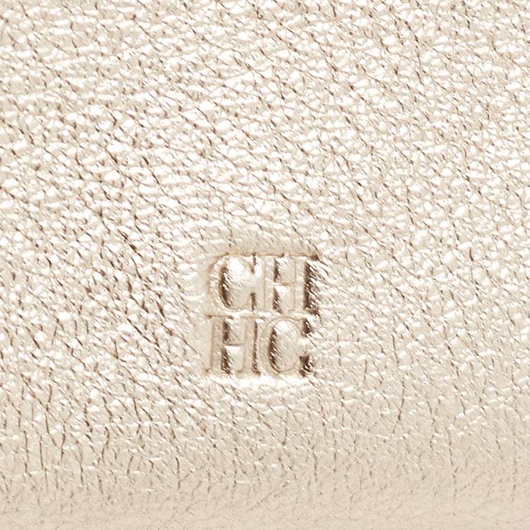 Pre Owned Carolina Herrera Gold Leather Mini Tote