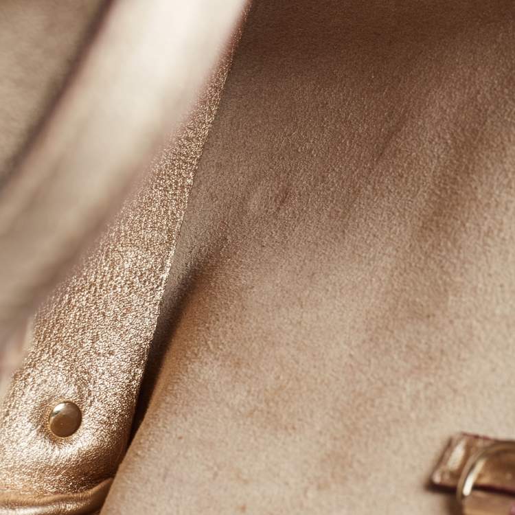 Pre Owned Carolina Herrera Gold Leather Mini Tote