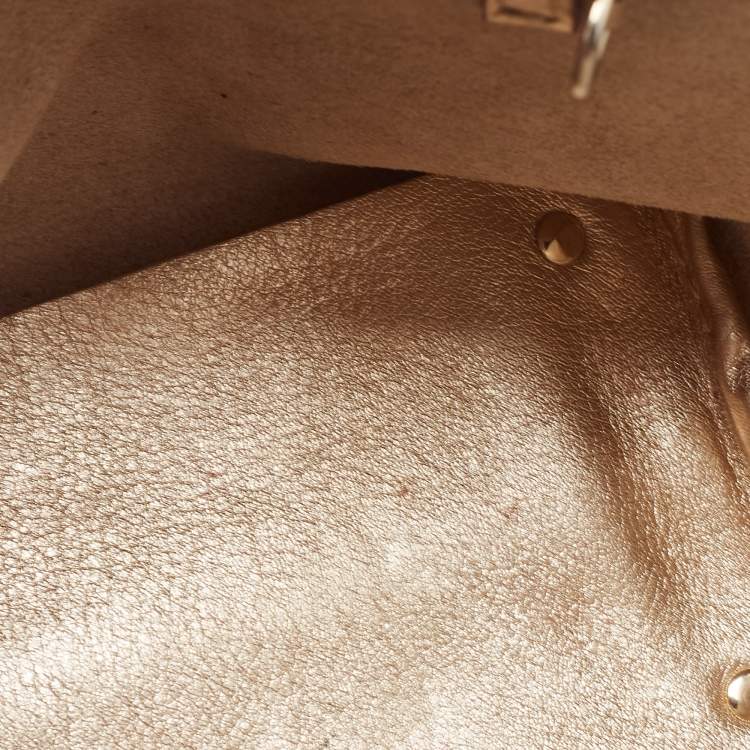 Pre Owned Carolina Herrera Gold Leather Mini Tote