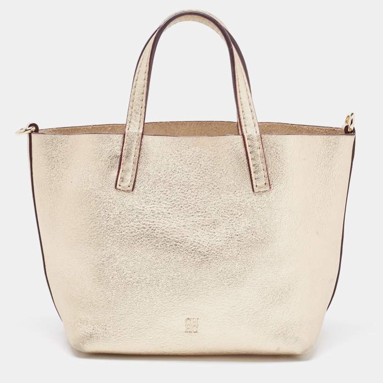Pre Owned Carolina Herrera Gold Leather Mini Tote