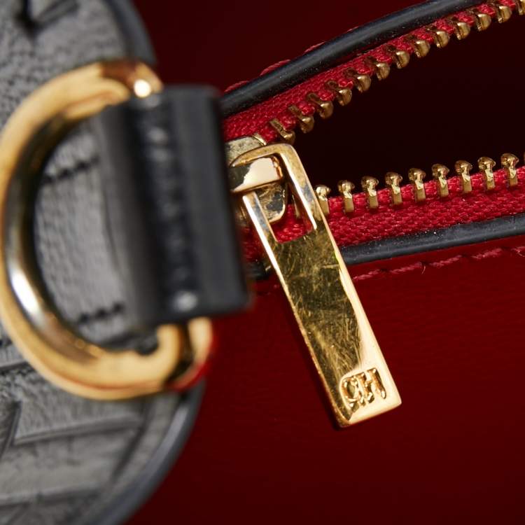Pre Owned Carolina Herrera Black Monogram Embossed Leather Small Matryoshka Locked Tote
