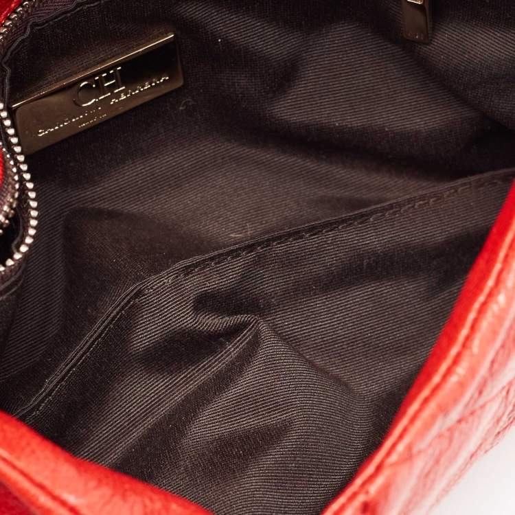 Pre Owned Carolina Herrera Red CH Embossed Leather Flap Chain Shoulder Bag