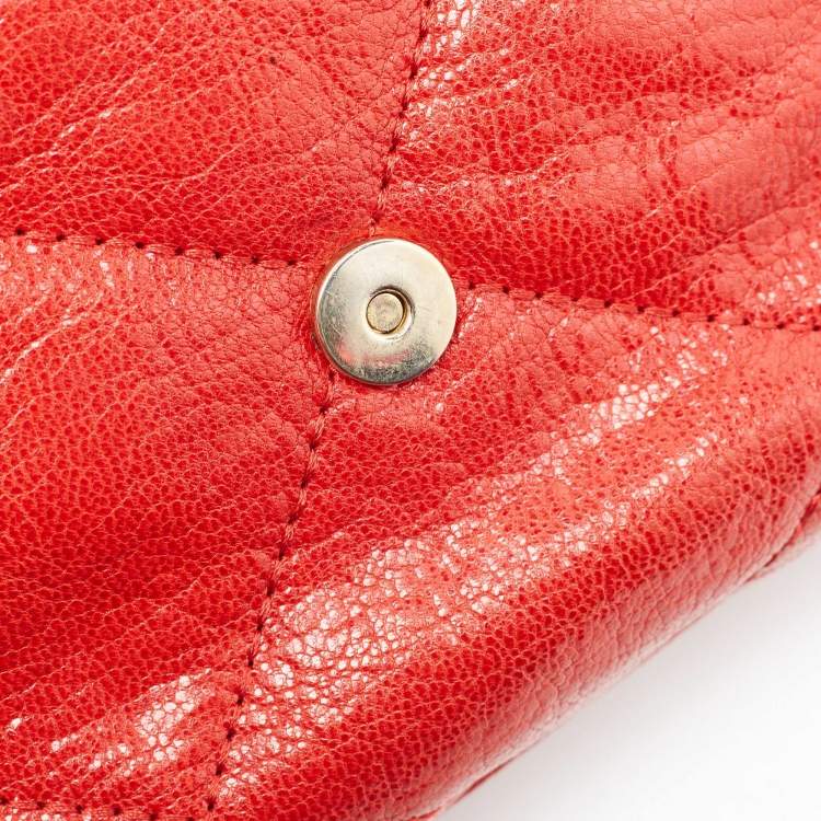 Pre Owned Carolina Herrera Red CH Embossed Leather Flap Chain Shoulder Bag