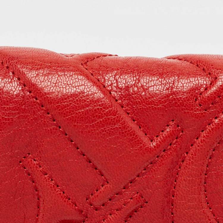Pre Owned Carolina Herrera Red CH Embossed Leather Flap Chain Shoulder Bag
