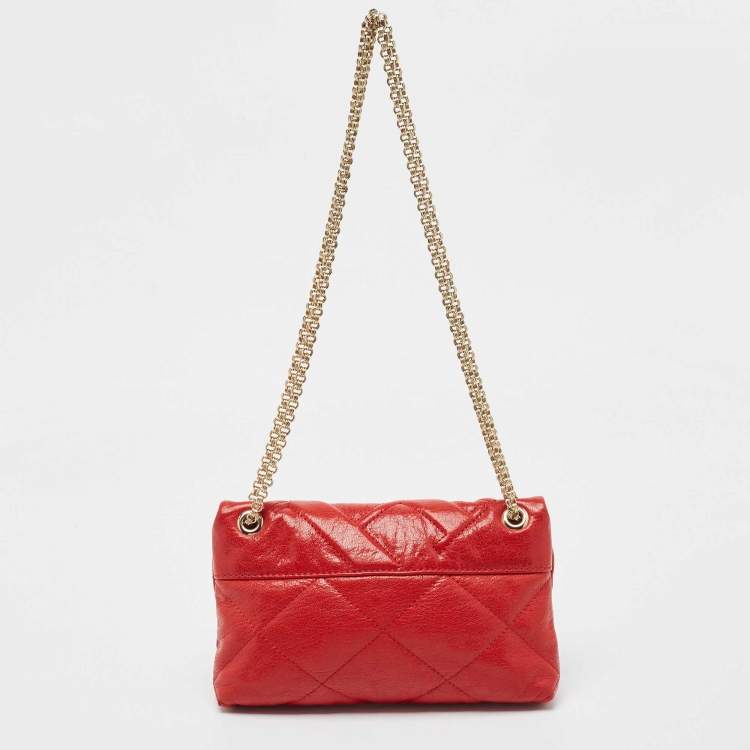 Pre Owned Carolina Herrera Red CH Embossed Leather Flap Chain Shoulder Bag