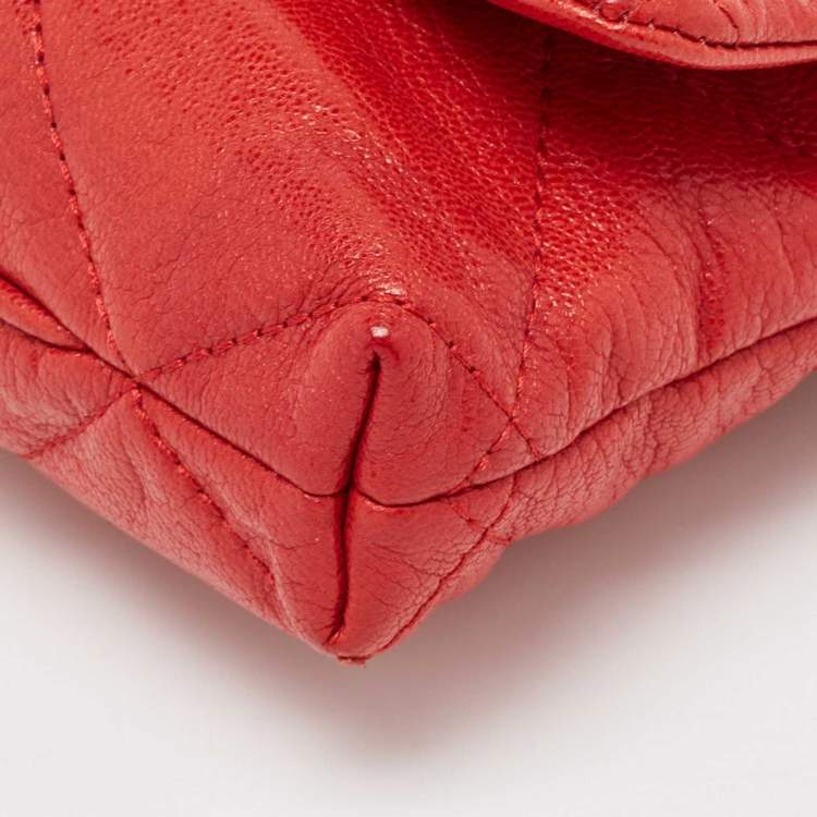 Pre Owned Carolina Herrera Red CH Embossed Leather Flap Chain Shoulder Bag