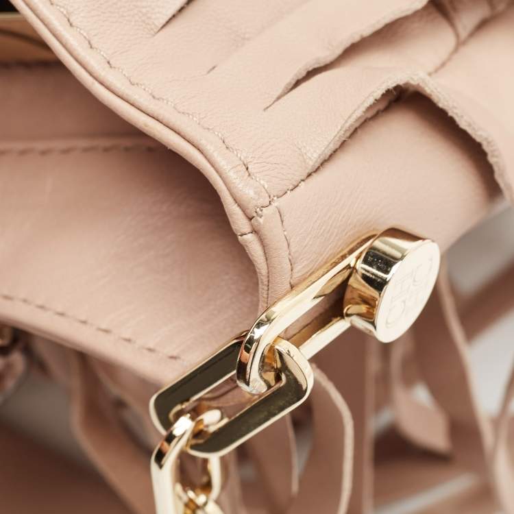Pre Owned Carolina Herrera Beige Leather Gaspar Fringe Hobo