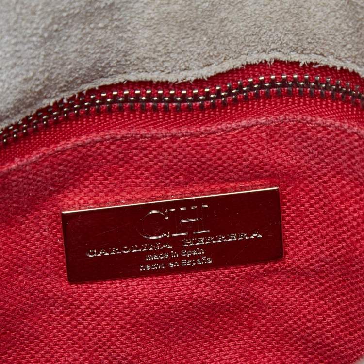 Pre Owned Carolina Herrera Red/White Monogram Coated Canvas and Leather Bow Flap Shoulder Bag