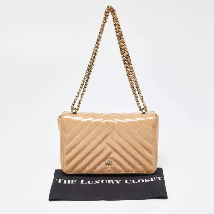 Pre Owned Carolina Herrera Beige Quilted Patent Leather Bimpa Shoulder Bag