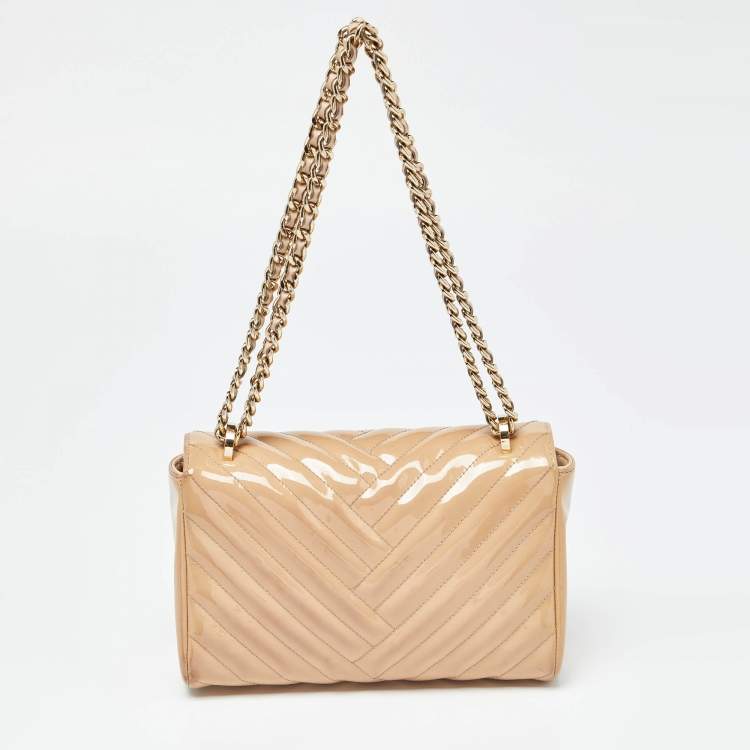 Pre Owned Carolina Herrera Beige Quilted Patent Leather Bimpa Shoulder Bag