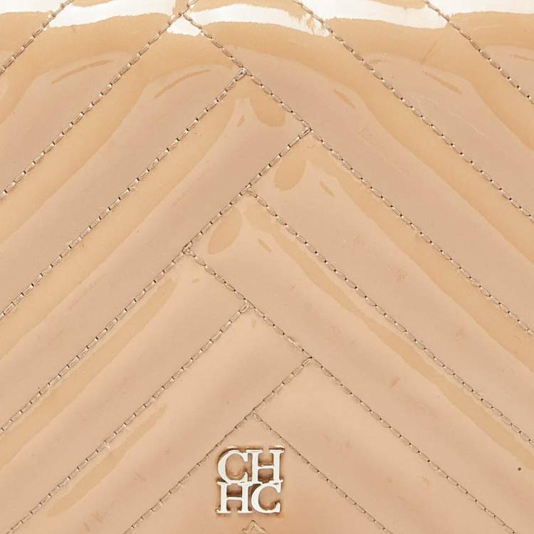 Pre Owned Carolina Herrera Beige Quilted Patent Leather Bimpa Shoulder Bag