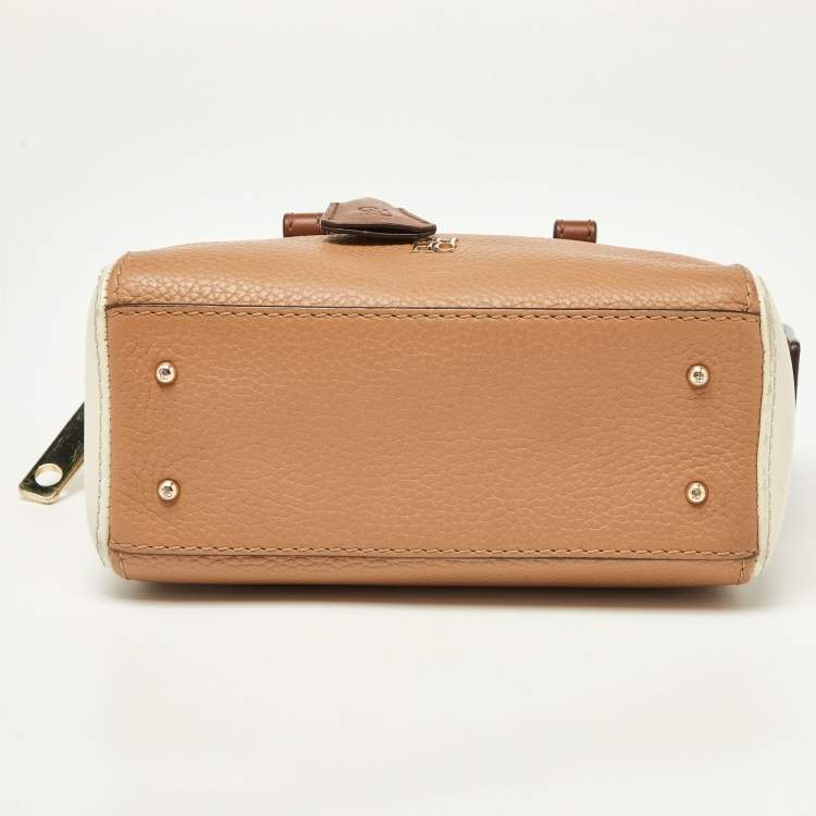 Pre Owned Carolina Herrera Brown/Off White Leather Zip Satchel