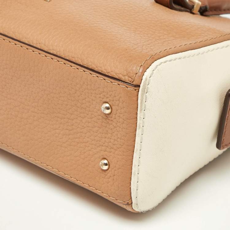 Pre Owned Carolina Herrera Brown/Off White Leather Zip Satchel