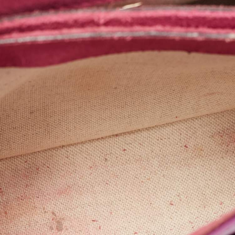 Pre Owned Carolina Herrera Purple Monogram Embossed Leather Top Handle Bag