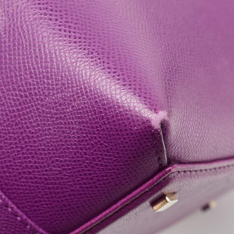 Pre Owned Carolina Herrera Purple Monogram Embossed Leather Top Handle Bag