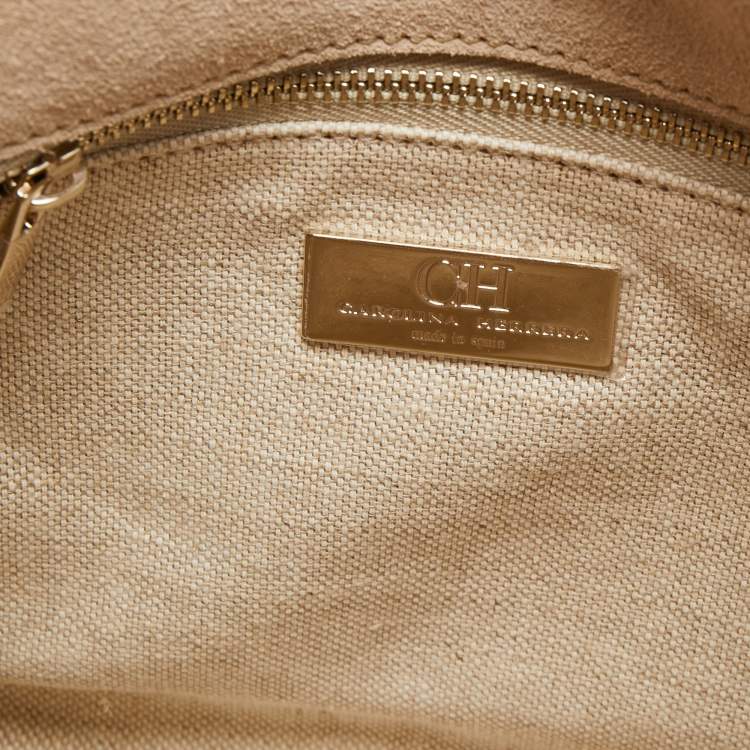 Pre Owned Carolina Herrera Red Leather Metal Bar Flap Top Handle Bag