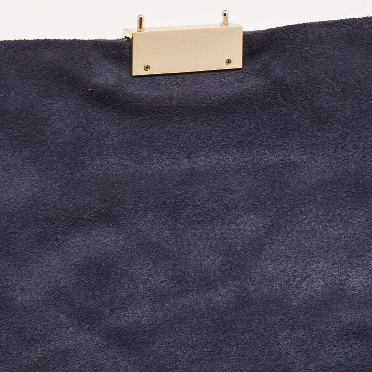 Pre Owned Carolina Herrera Navy Blue Quilted Leather Pushlock Flap Shoulder Bag