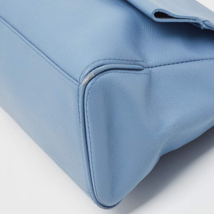 Pre Owned Carolina Herrera Blue Leather Minuetto Flap Top Handle Bag
