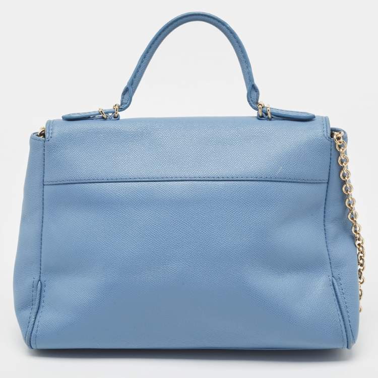 Pre Owned Carolina Herrera Blue Leather Minuetto Flap Top Handle Bag