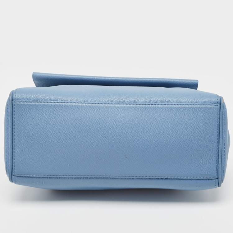 Pre Owned Carolina Herrera Blue Leather Minuetto Flap Top Handle Bag