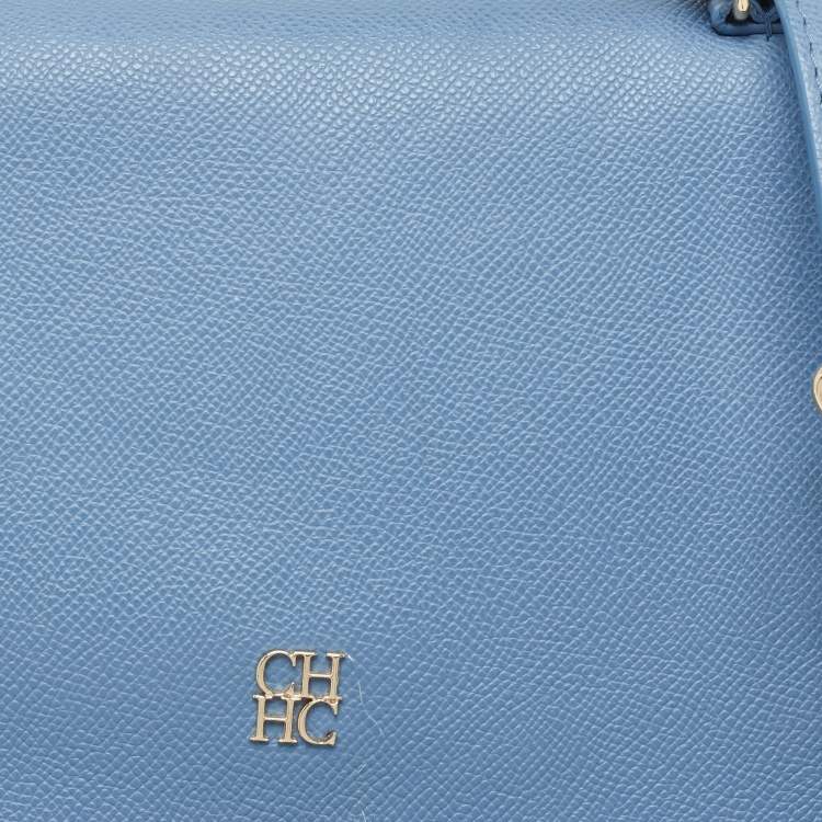 Pre Owned Carolina Herrera Blue Leather Minuetto Flap Top Handle Bag