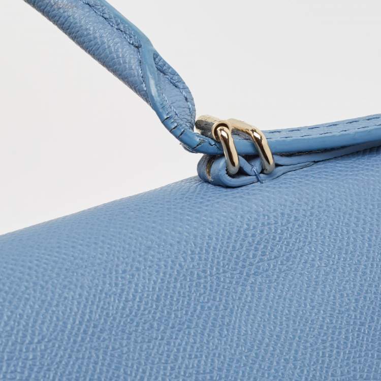 Pre Owned Carolina Herrera Blue Leather Minuetto Flap Top Handle Bag