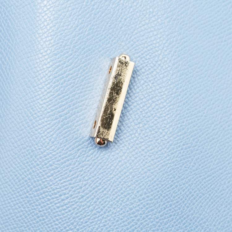 Pre Owned Carolina Herrera Blue Leather Minuetto Flap Top Handle Bag
