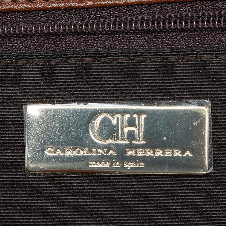 Pre Owned Carolina Herrera Brown Monogram Leather Audrey Shoulder Bag