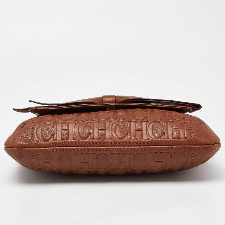 Pre Owned Carolina Herrera Brown Monogram Leather Audrey Shoulder Bag