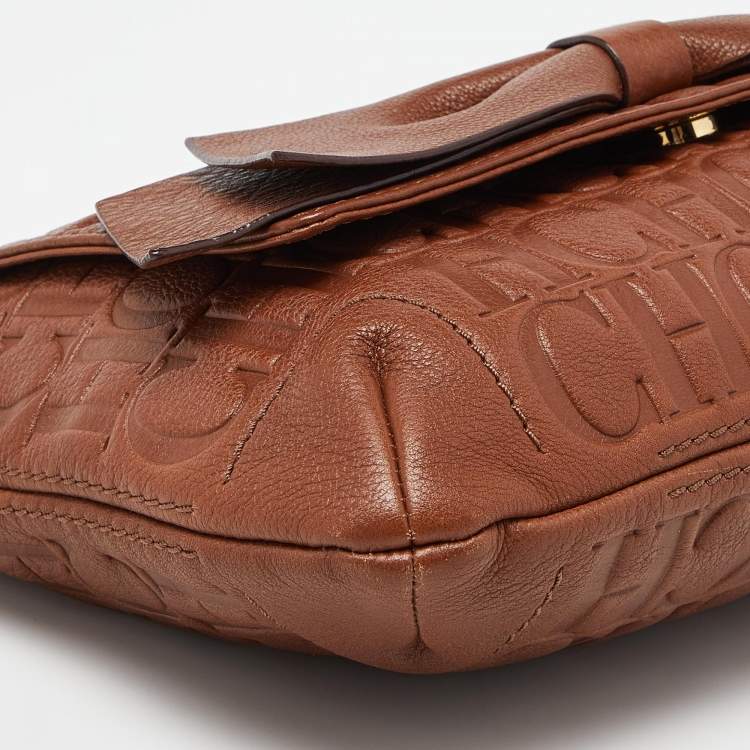 Pre Owned Carolina Herrera Brown Monogram Leather Audrey Shoulder Bag